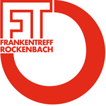 Roter dreiviertel Kreis, links oben in Großbuchstaben FT darunter Schriftzug Frankentreff Rockenbach
